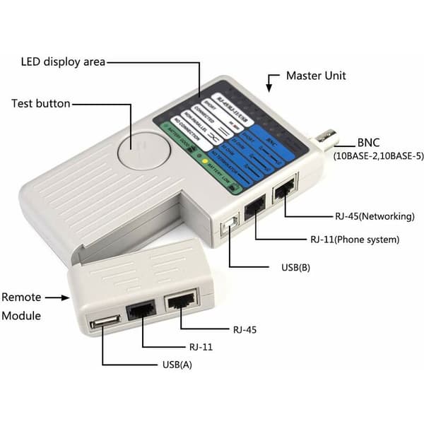 RJ11 RJ45 USB BNC Netværkskabeltester til UTP STP LAN Sporet kabel