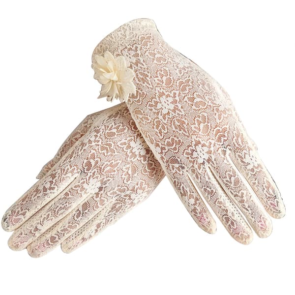 Blomstrete blondehansker for kvinner, elegante korte blomstrete blondehansker for bryllupsopera