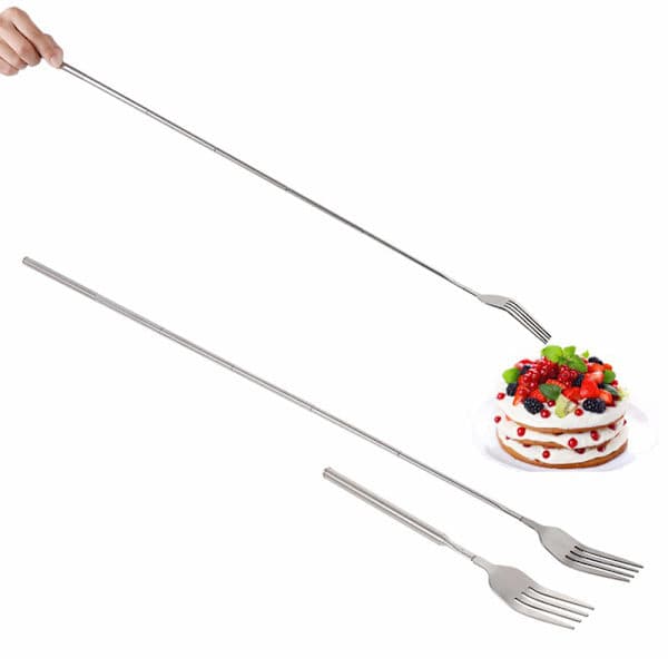Sølv Rustfritt Stål Uttrekkbar Gaffel Middag Frukt Dessert Lang Gaffel