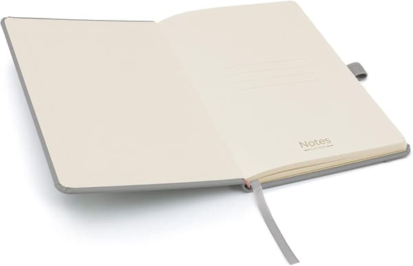 1 st A5 Anteckningsbok med Linjerade Sidor, Pennhållare, Bokmärke, Datummarkeringar och Pappersficka, Medium Hårdpärmsjournal (grå)
