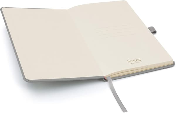 1 stk A5 Notesbog med Linjerede Sider, Penneholder, Bogmærke, Datomarkeringer og Papirlomme, Medium Hardcover Journal (grå)