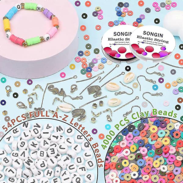 1 sæt lerkuglesæt til armbåndsfremstilling, runde afstandsstykker, preppy perler--