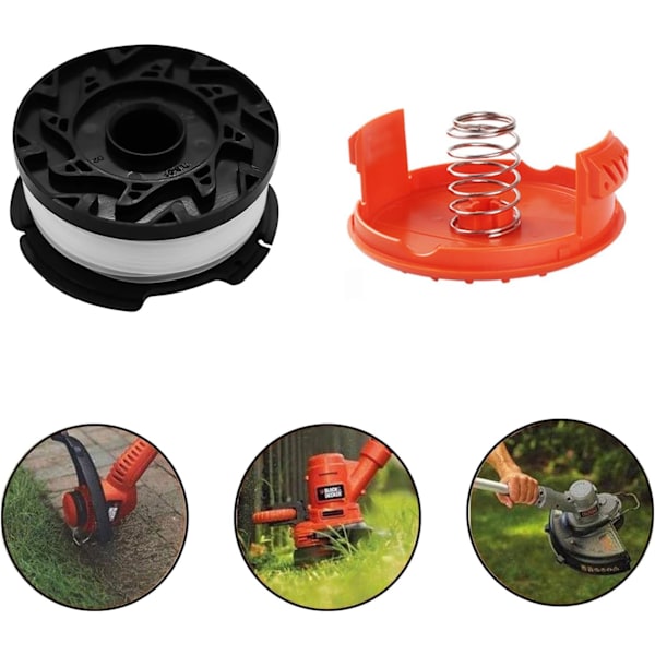2 stk. Black and Decker trimmer spole, sort og trimmertråd og 1 strengtrimmer spolelåg 100 spolepose (2+1+1)