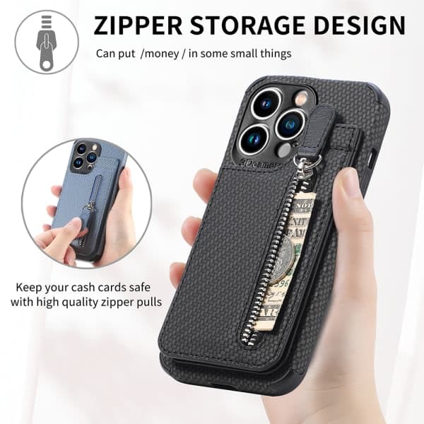 Læderkortetui Magnetisk Pung Etui iPhone 14 /14 Pro/14 Pro Max, iPhone 13 /13 Pro/13 Pro Max, iPhone, 12 /12 Pro/12Pro Max Sort