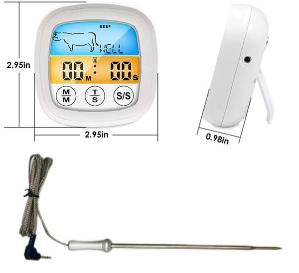 (Röd) Digital ugn- och grilltermometer, kökstermometer med P