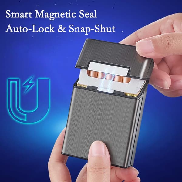 Metal Cigarette Case for 20 Regular Cigarettes - Magnetic Closure, Moisture-proof, Pressure-resistant and Shockproof Black