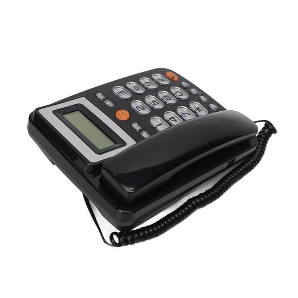 Fastnettelefon med store knapper, håndfri opkald, LCD, justerbar lysstyrke, et-tryks hurtigopkald, fastnettelefon, sort