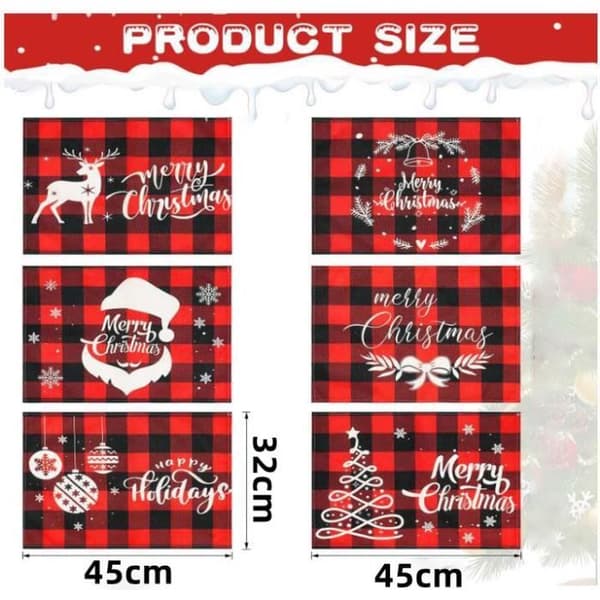 Christmas Placemat Set of 6 - Waterproof - Snowflake Pattern - Linen Insulating Pad