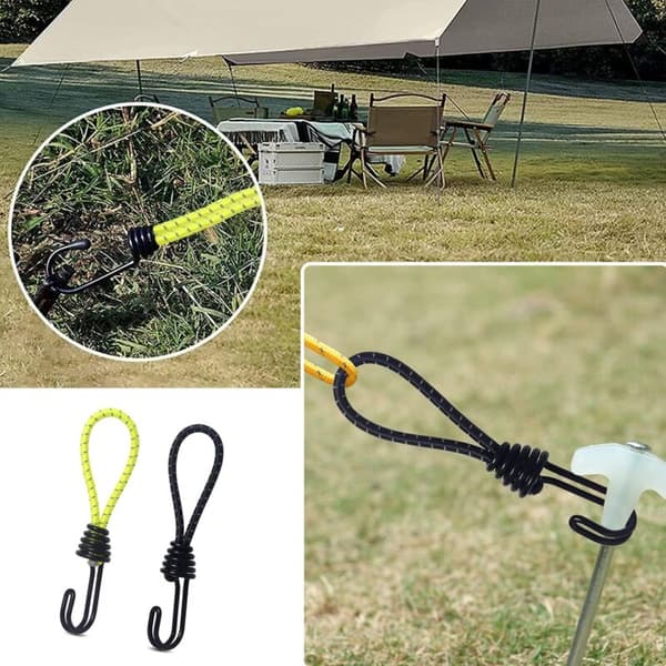 Gummistropper, elastisk snor, kraftig gummistrop med krog, stødsikker metalkrog, elastisk snor til camping, telt, bagage 12 stk.