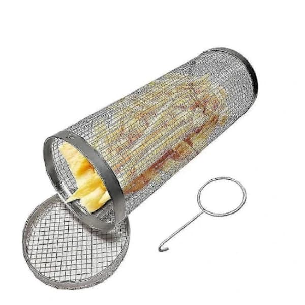 2-pak rullende grillkurve i rustfrit stål BBQ-netgrillbure til udendørs campingpicnic sølv stor large