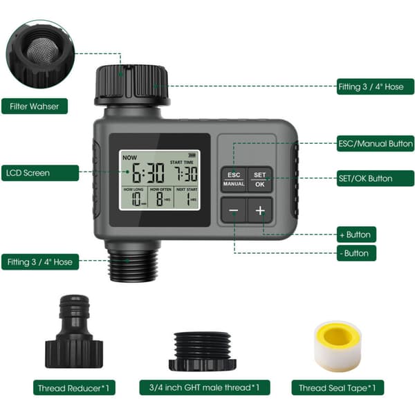 Automatic Water Timer for Outdoor Faucet with Rain Delay 1 Outlet Drip Irrigation System Compatible with Garden