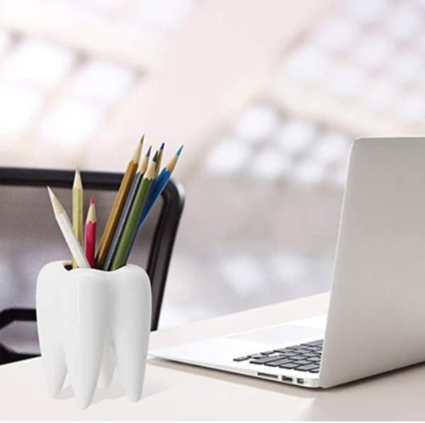 Tooth Shaped Toothbrush Holder, Ceramic Toothbrush Holder Storage Bucket, Personalized Decoration (White)