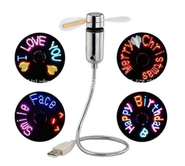 LED USB Fan, New Creative Programmable USB Powered Portable Fan, Mini Gooseneck DIY Message Fan For Laptop And Computer - Colorful Lights [DB]
