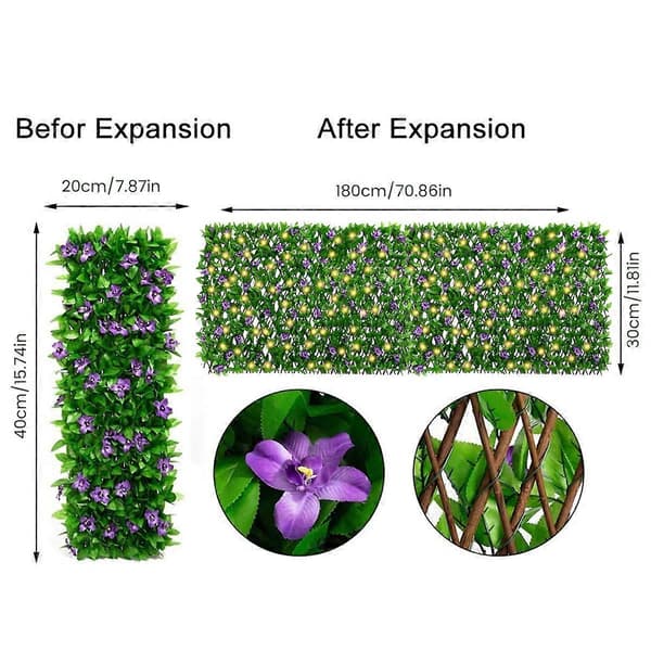 Expandable Fence with Solar String Lights, Stretchable Foliage, Privacy Screen, Artificial Ivy, Fence Panel, Background, Artificial Hedges (FMY) purple purple