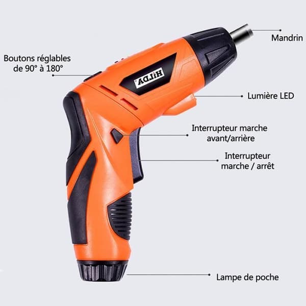 PRUMYA 4.2V Cordless Drill Driver, USB Rechargeable, Double-Ended Electric Screwdriver with 47 Accessories and Case