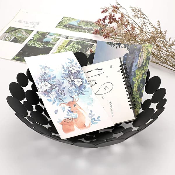 Fruit Bowl for Countertop Metal Fruit Storage Basket Kitchen & Dining Table Fruit Display, Black