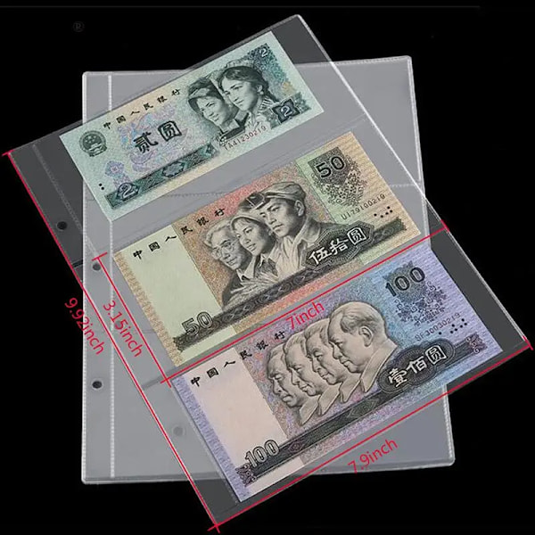 10 stk./1 stk. 3-rums løsbladet pengeseddel album side samlerholder 1 stk. 3-slot 80x177mm