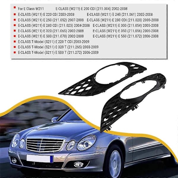 For E Class W211 2006-2009 Front Bumper Fog Light Frame Fog Light Grille 2118850522, 2118850622 Black