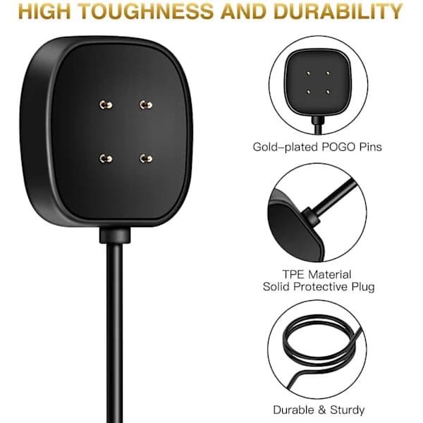 2025 Seneste Model [2-pak] Opladerkabel Kompatibel med Smartwatch Fitbit Versa 4 / Sense/Versa 3 / Sense 2, Erstatnings USB-opladerkabel