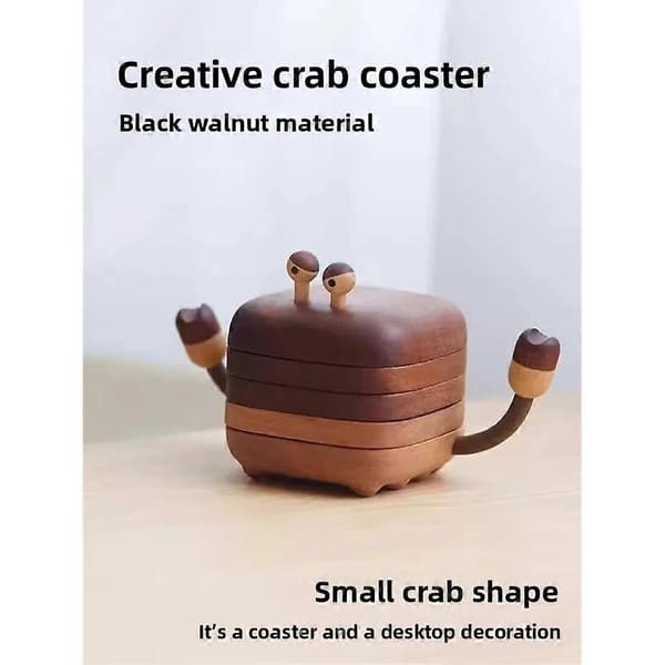Magnetic Wooden Coaster with Crab, Solid Wood, Anti-scalding, Insulation, Tea Ceremony, Teacup Mat, Restaurant Coaster, Cute