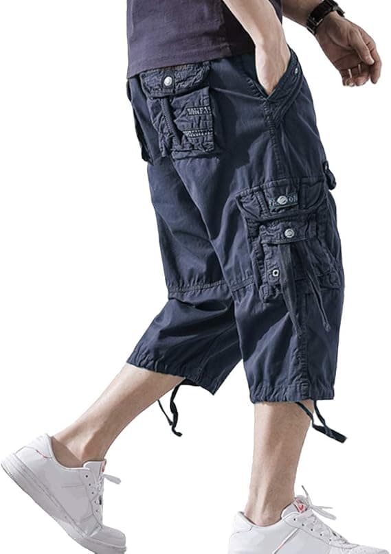 Cargo Shorts til Mænd Bomuld 3/4 Løs Pasform under Knæ Capri Cargo Shorts