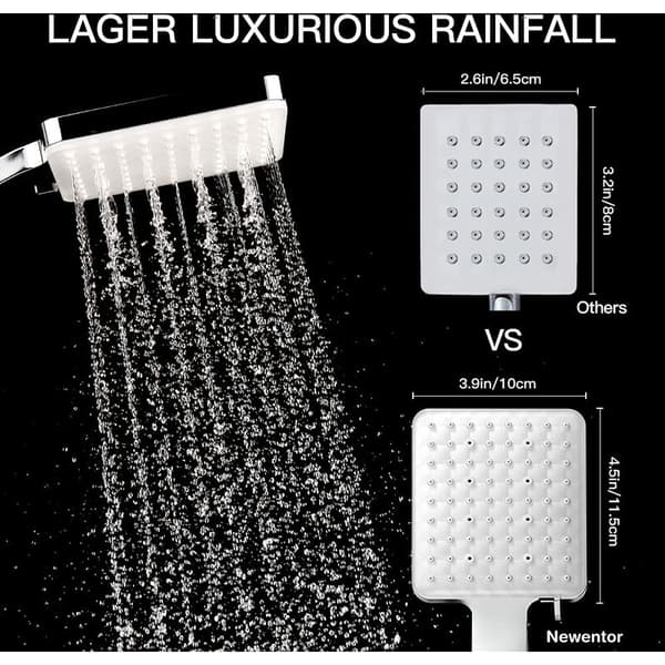 Shower, large, square, single-hand operation, 6-level high-pressure shower, chrome