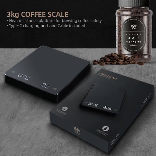 3kg 0.1g Kaffevåg med Timer Digital Köksvåg Hög Precision LCD Vågar Hushålls Kaffevåg