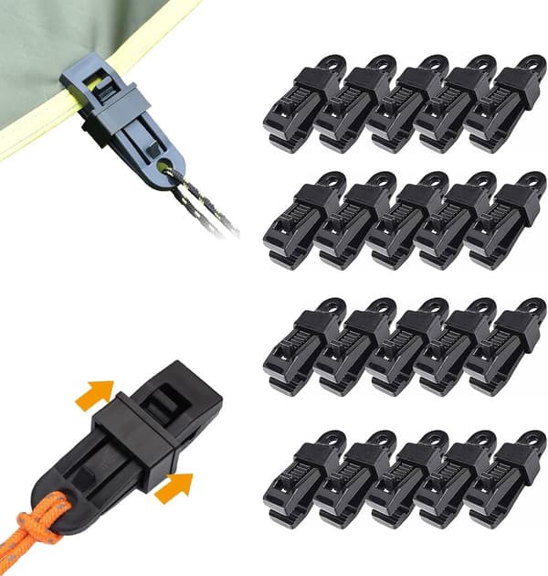 Tarp Clips, 20 Pcs Heavy Duty Locking Grip, Reusable Black for Awning and Tent
