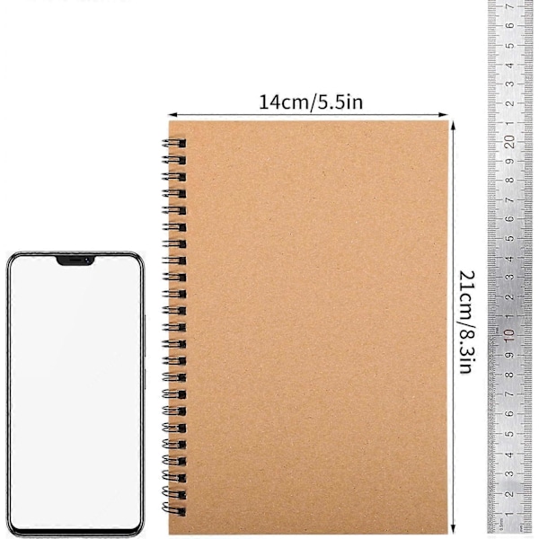 5-pak Spiralblok A5, 120 sider/60 ark Kraftomslag Spiralbundne notesbøger Bulk Journals, 21 x 14 cm Linjerede Notesbog LGL