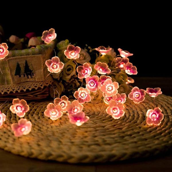 LED-lyskæde, kirsebærblomst lyskæde, lyserød lyskæde til pigeværelse