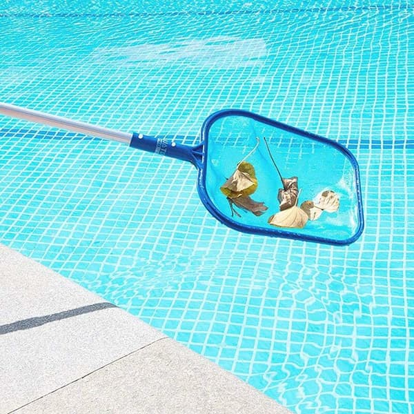 Mesh Skimmer Surface Landing Net Leaf Skimmer with Telescopic Handle for Pool Pond Fountain Aquarium (Blue)