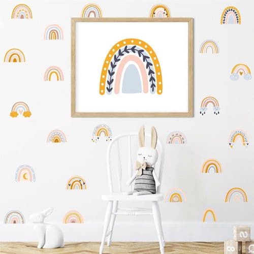 Boho Rainbow Wall Decals for Girls Room, Rainbow Decals for Wall