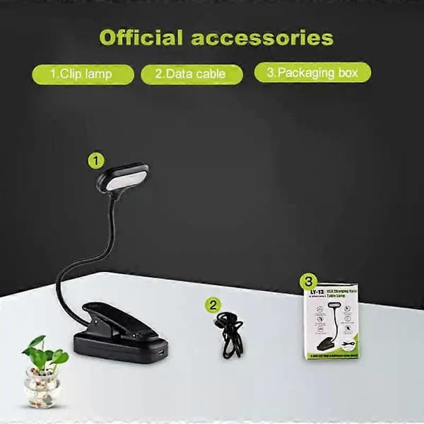 7 LED Book Light USB Rechargeable Reading Lamp 3-Level Warm Cool White Daylight Portable Flexible Easy Clip Night Reading Light