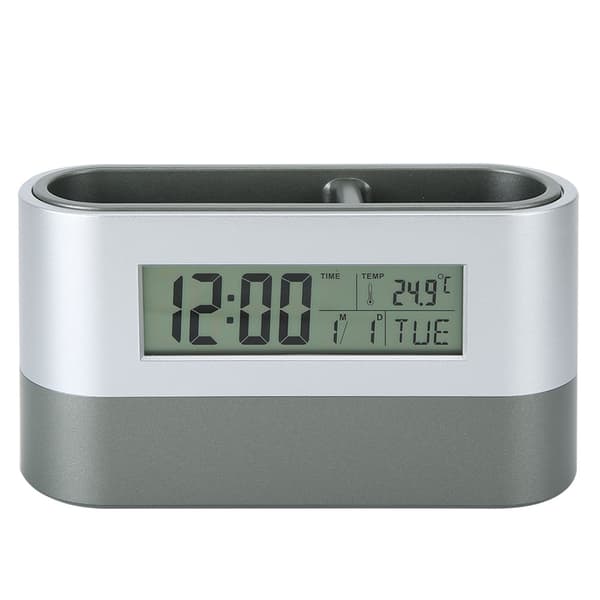 Innovativ pennholder LCD digital elektronisk klokke med evighetskalender temperaturvisning