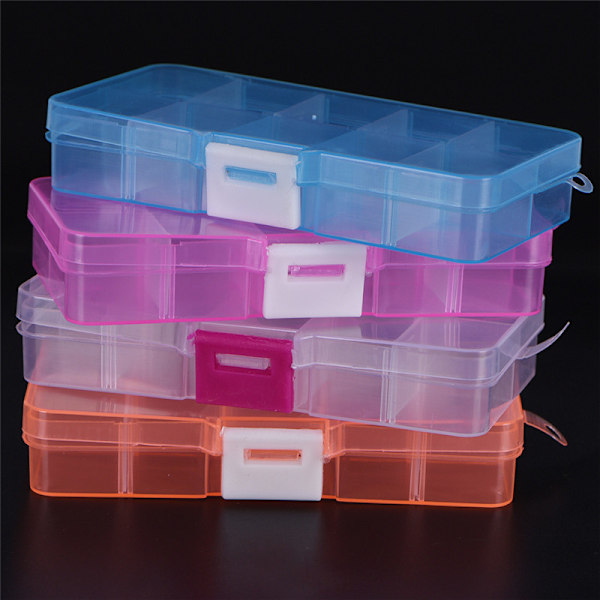 Plast 10 Rum Justerbar Smykkeskrin Opbevaringsboks Case Craft Orga White