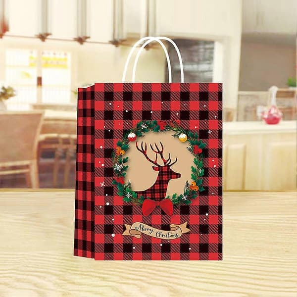 4 stilar, 12 stycken, julklappspåsar i kraftpapper, förpackningspåsar, presentpåsar, shoppingpåsar
