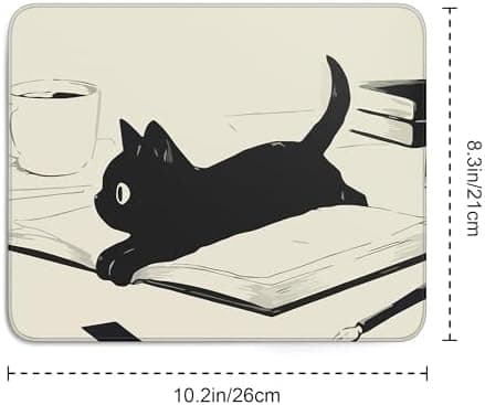 Sød sort kat musemåtte, Kawaii Anime kat musemåtter til trådløs mus skrivebordstilbehør, 25x20 cm rejsemusemåtte med skridsikker base