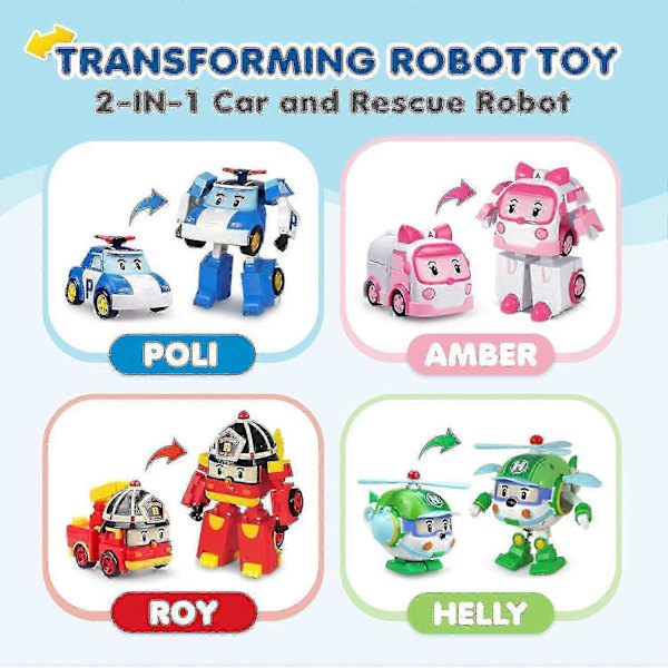Robocar Poli Transformerande Robot, 4 \" Transformerbar Actionfigurfordon Semesterbil Leksaker Present grön green