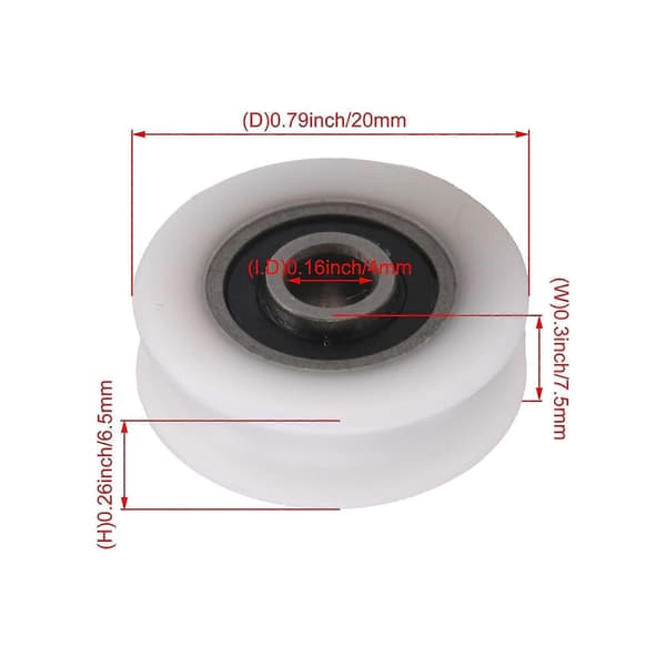4 stk 4x20x6,5x7,4 mm Hvid Indvendig diameter 4 mm U-rille Nylonhjul til skydedør [db]