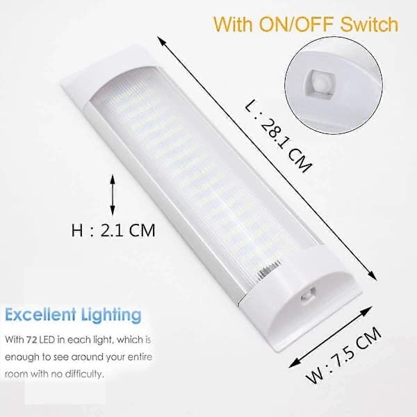 12V 72LED Sisävalot 2 kpl, Kattovalot On/Off-kytkimellä