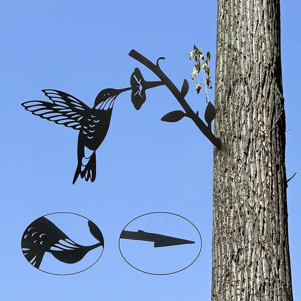Kolibri i stål, rustikk hagedekorasjon, metallfugler, hagedekorasjon