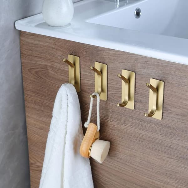 – Brushed Gold SUS-304 Stainless Steel Wall Hooks – Set of 4 – Max Load 23 lbs – Waterproof and Rustproof