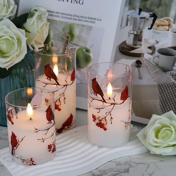 Red Flameless Candles with Remote and Timer, Battery Operated 3D Wick LED Flickering Flame Candles