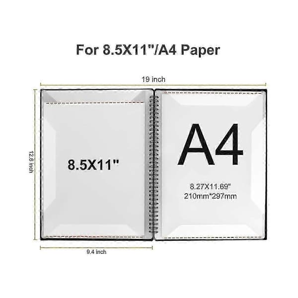 Nodmappe, 60 siders kapacitet, Nodebinder/holder, passer til Letter Size A4, Skrivbar & De