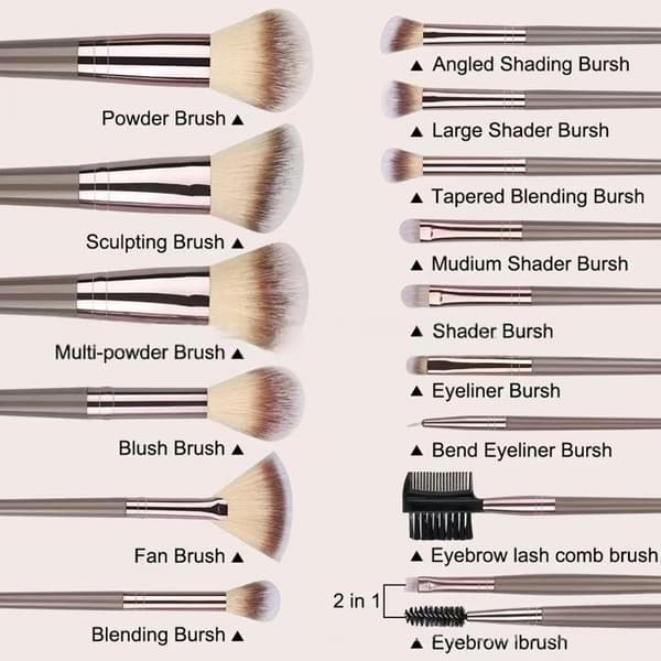 Sæt med 15 makeupbørster, til foundation, blending, pudder, rouge, concealer og mere