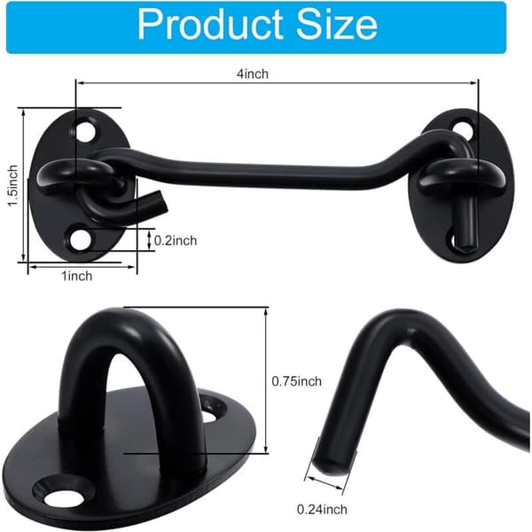 Storm Hooks in Stainless Steel, Black Eyelet Hooks, Durable Door Hooks with Fastening Screws for Garage Doors, Windows, Doors KLB