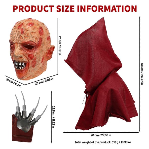 Halloween latex hovedsæt Freddy samme stil maske handske hat bar dans rollespil (FMY)