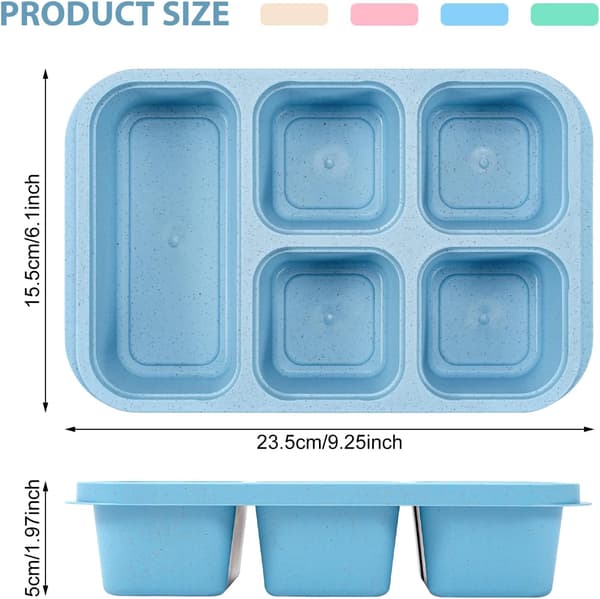 4-delt Bento-boks, snacks for voksne og barn, matboks med 5 rom, gjenbrukbar matboks for matlaging, separat matbeholder