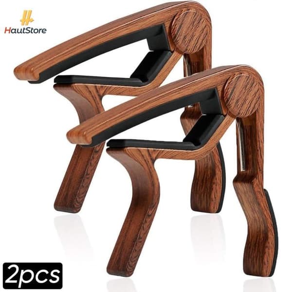 HautStore Capodastre 2-pack enhands snabbväxling aluminiumlegering Capo (träfärg) [DB]