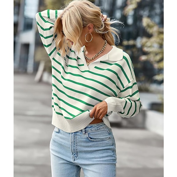 Damkofta Sweatshirt Tröja Randig Långärmad Höst Vinter Streetwear Grön Green XL